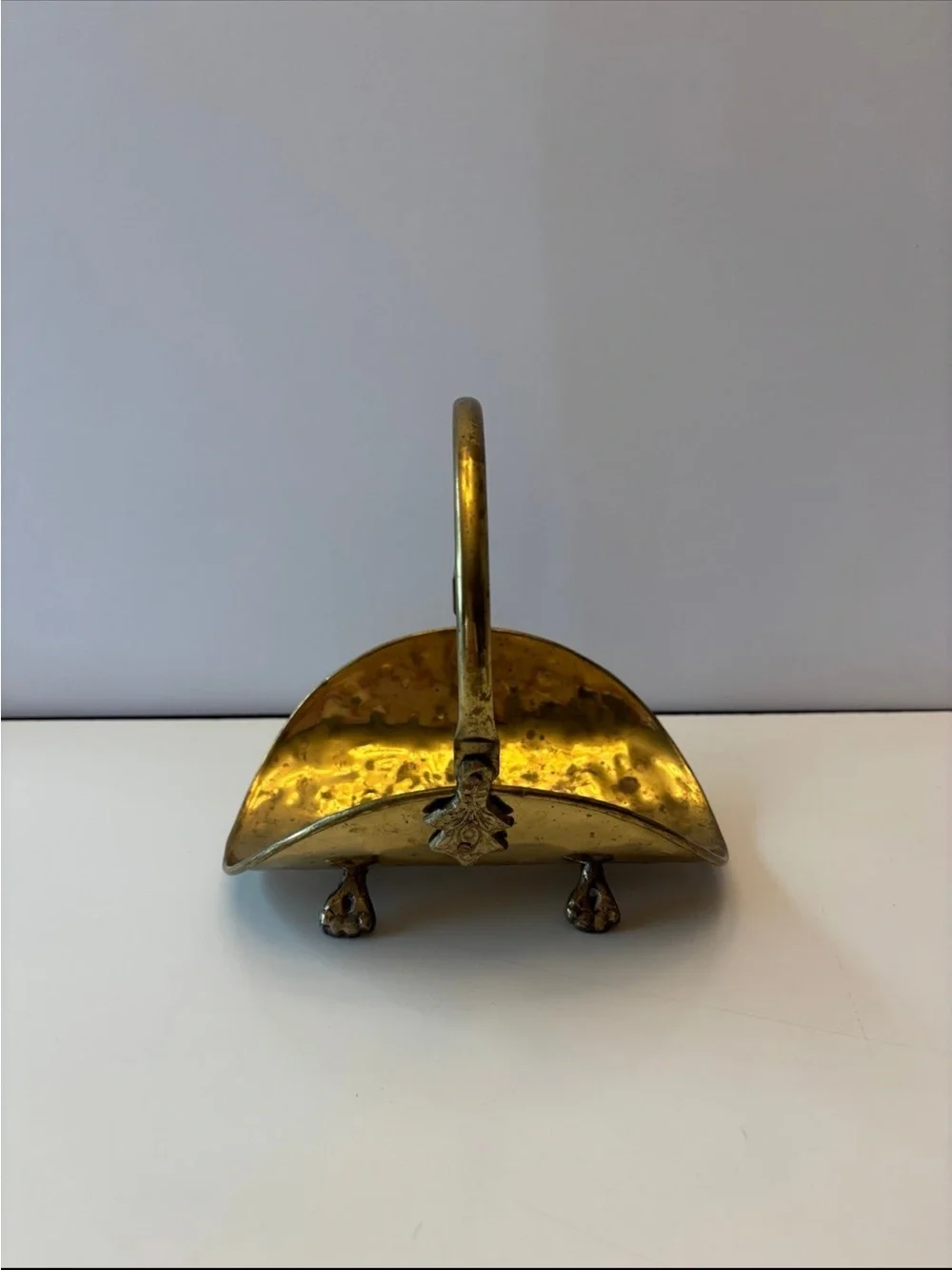 Vintage footed hammered brass mini basket/ mini log holder